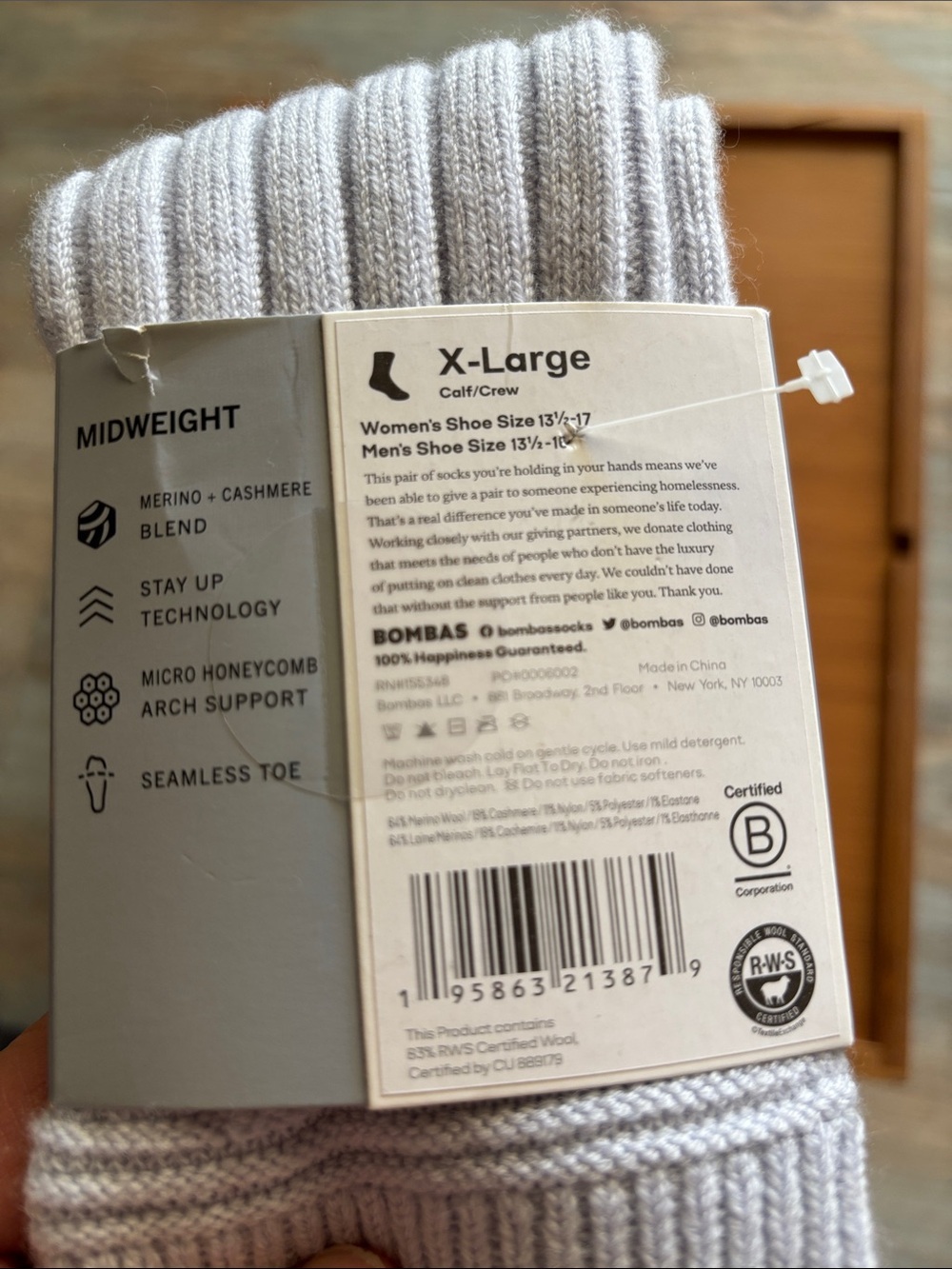 Bombas Unisex Cashmere Blend Calf Socks - Light Blue - Picture 2 of 2